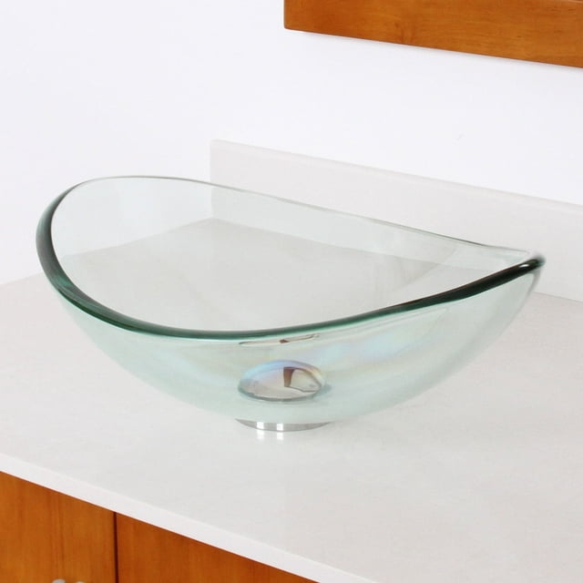ELIMAX'S Unique Oval Transparent Tempered Glass Bathroom Vessel Sink