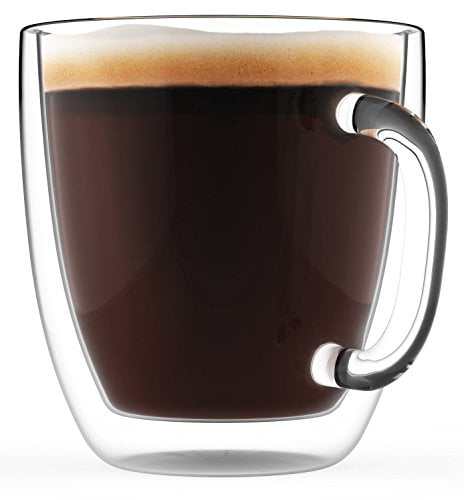 ELIXIR GLASSWARE Large Double Wall Coffee Mugs 16 oz - Double Wall Glass Set of 2 - Insulated Coffee Mugs with Handle (16 oz) 16 Ounce (Pack of 2)