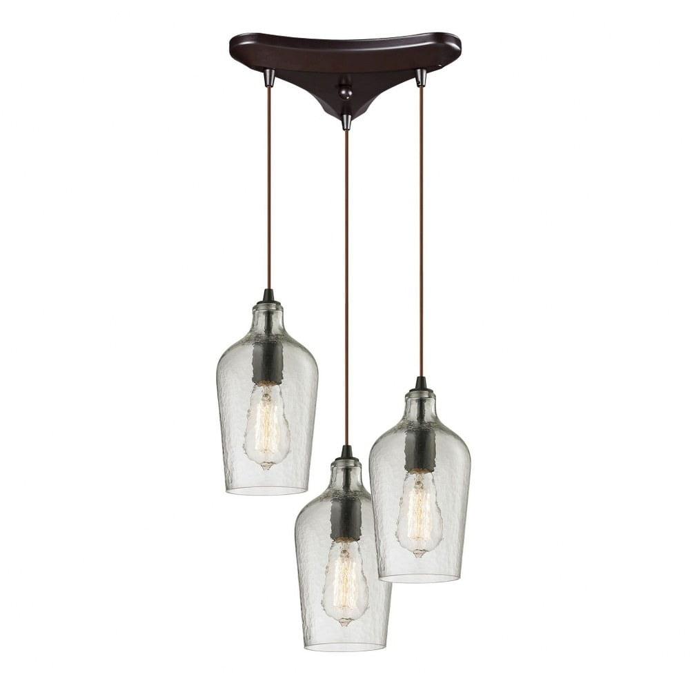 Elk Home Hammered Glass 3 - Light Island Pendant Light in  Oil Rubbed Bronze