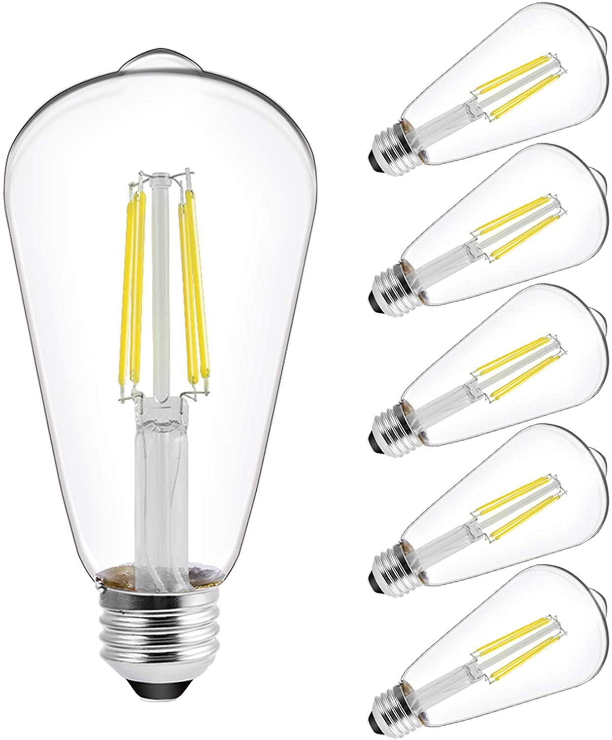 ENERGETIC Vintage LED Edison Light Bulbs, 5000K, 60 Watt Equivalent, ST64 Filament, Tear Drop Antique Decorative Bulbs, E26 Base, UL Listed, 6 Pack