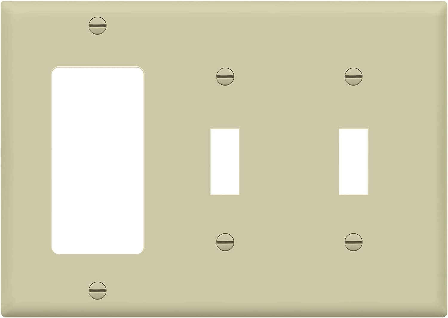 ENERLITES Combination Double Toggle / Single Decorator Rocker Outlet Wall Plate, Standard Size 3-Gang, Polycarbonate Thermoplastic, Ivory