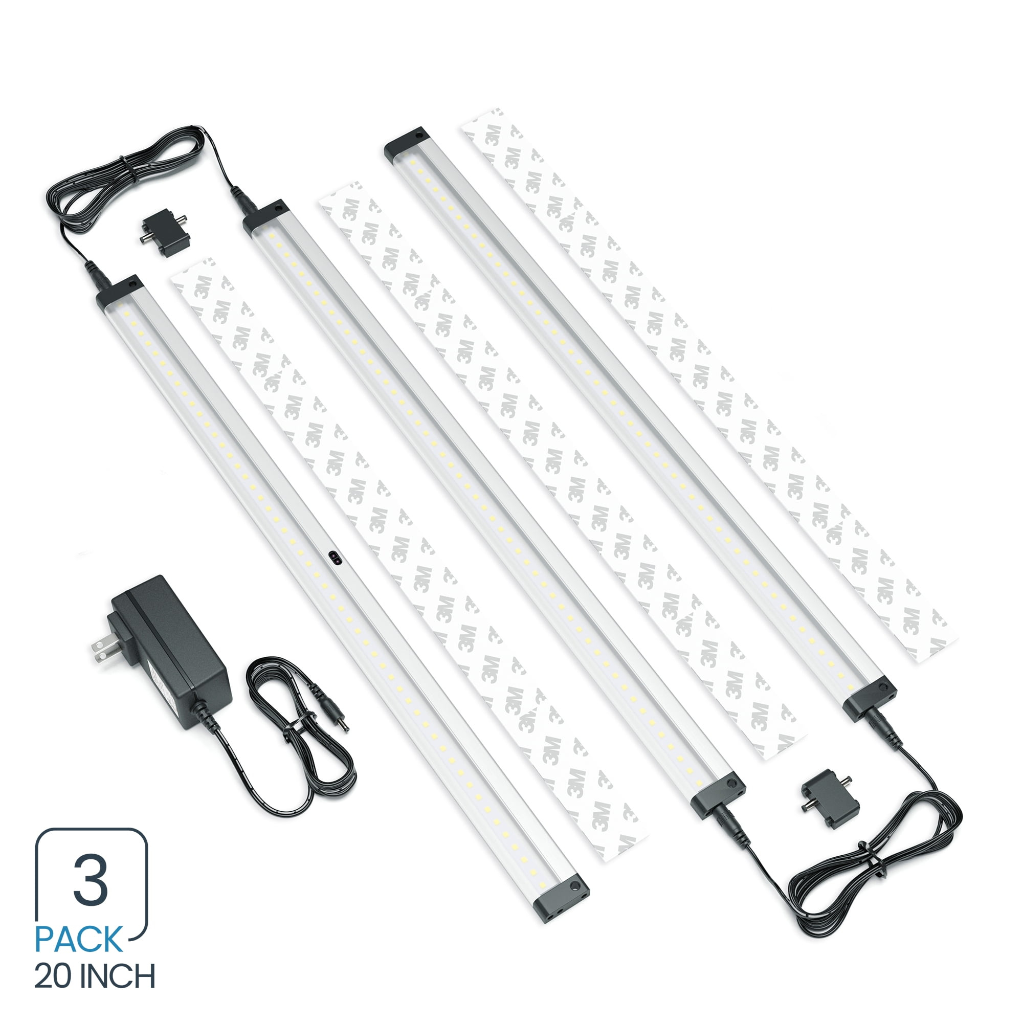 EShine 3 Extra Long 20 inch Panels LED Dimmable Under Cabinet Lighting Kit, Hand Wave Activated - Touchless Dimming Control, Cool White (6000K)
