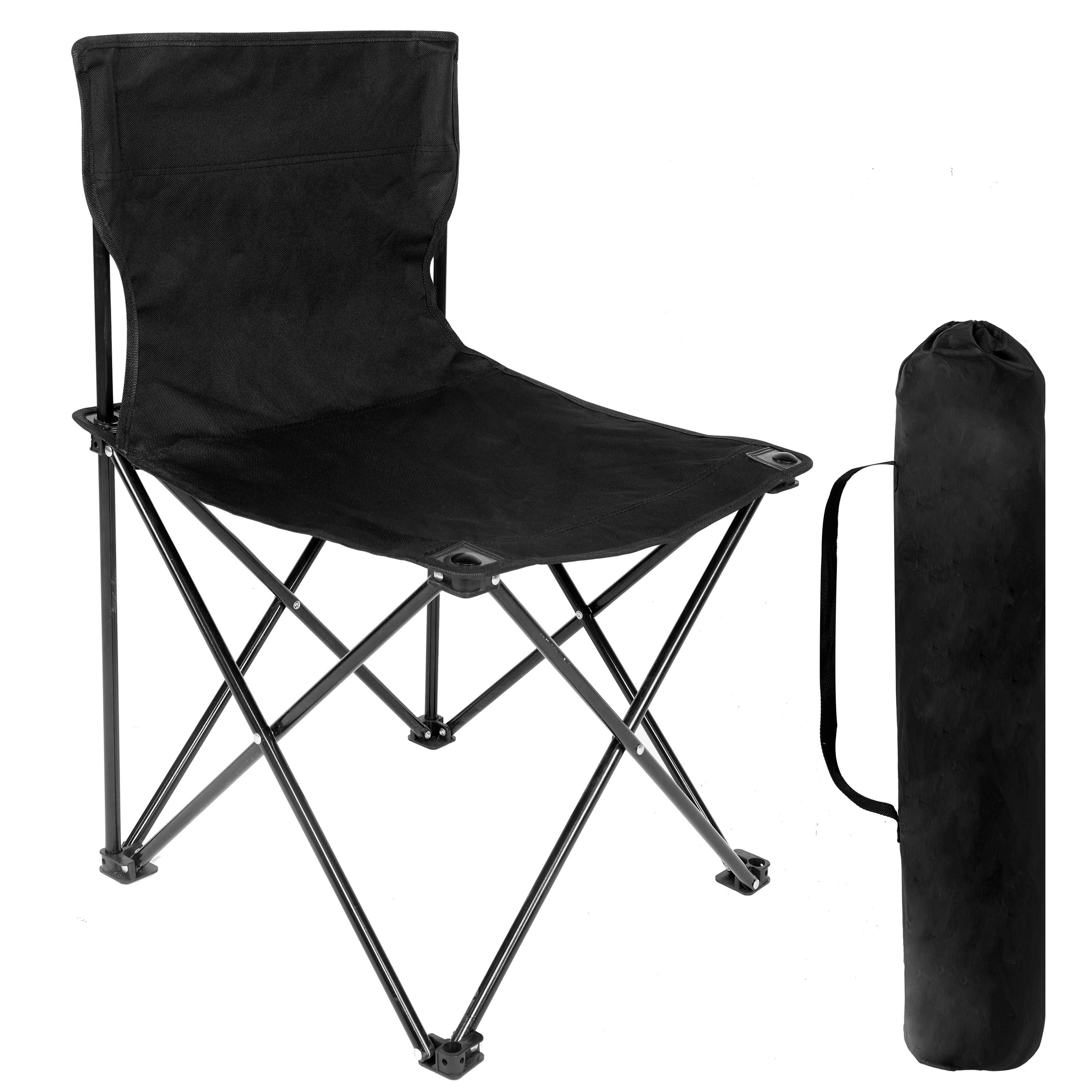 EUROCO Portable Folding Camping Chair Large Oxford Cloth Stool with Carry Bag and Collapsible Anti-Slip Padded for Beach, Hiking, Fishing, Gardening, Picnic, Black