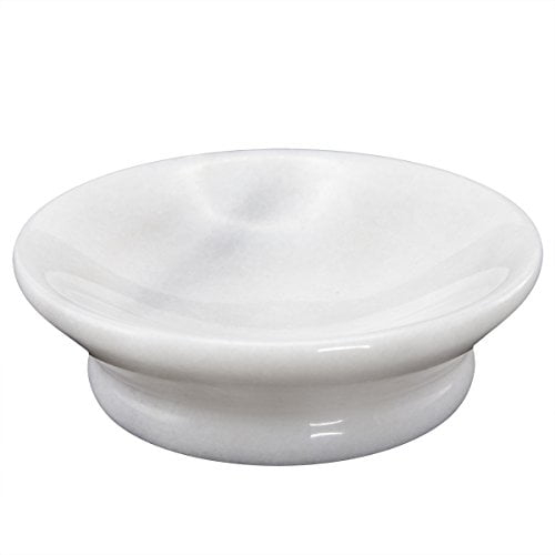 Creative Home Genuine Natural Marble Round Bar Soap Dish Soap Tray Holder Countertop Organizer, 5" Diam. x 1.5" H, Off-White