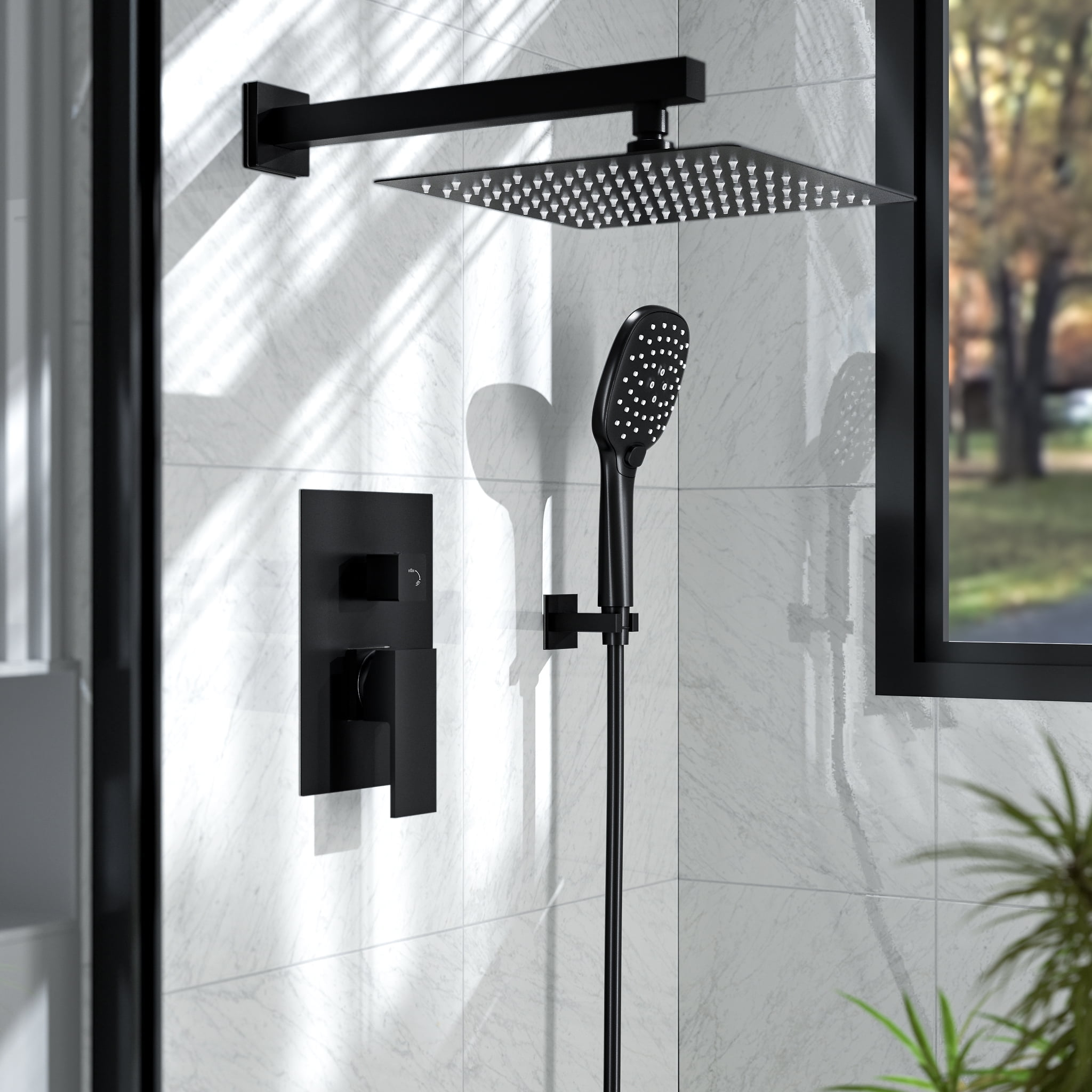 EVERSTEIN Shower Faucet Set 10 inch CUPC Shower System with Handheld Spray Wall Mounted Rain Shower Head Trim Kit with Upgraded Valve, Matte Black