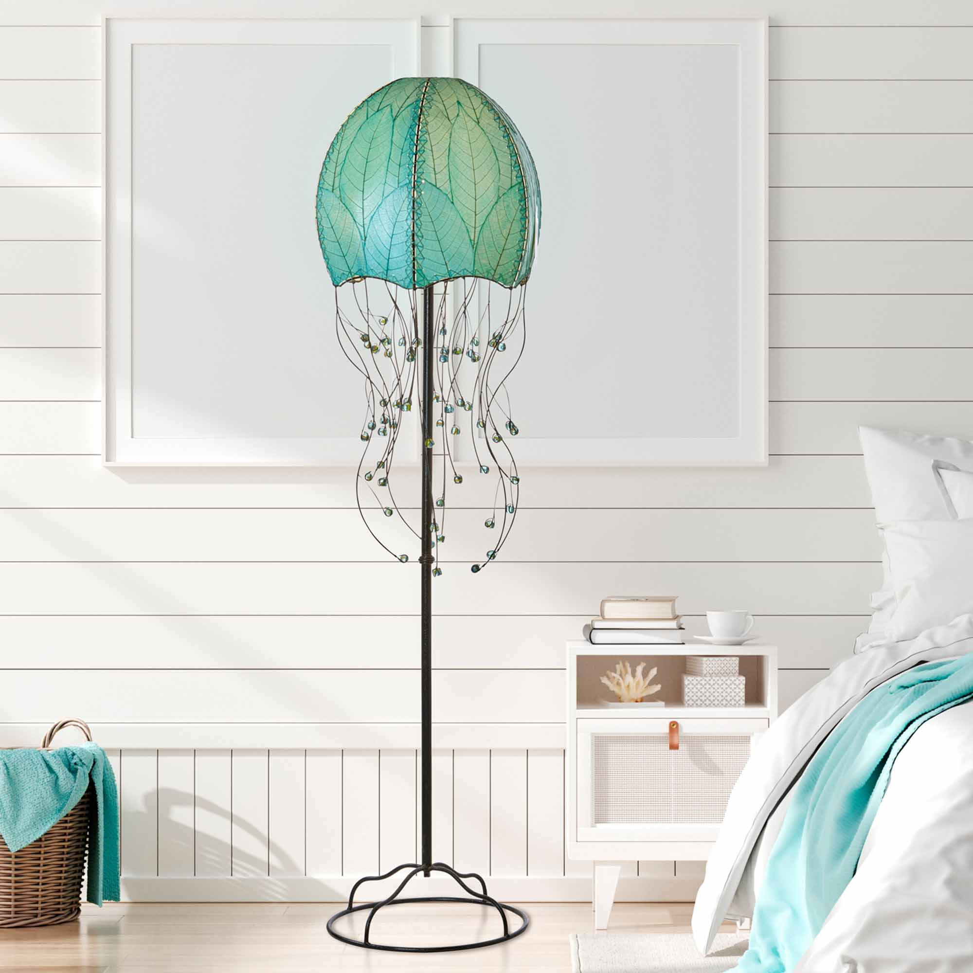 Eangee Home Design Jellyfish Large Floor Lamp, Shade Made Of Cocoa Leaves, 15x15x64 Inches