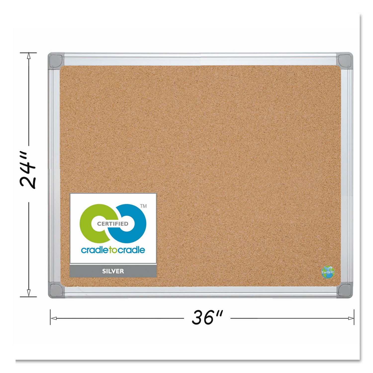 Bi-Silque Visual Communication Products CA031790 Earth Cork Bulletin Board, 24 x 36 in., Aluminum Frame