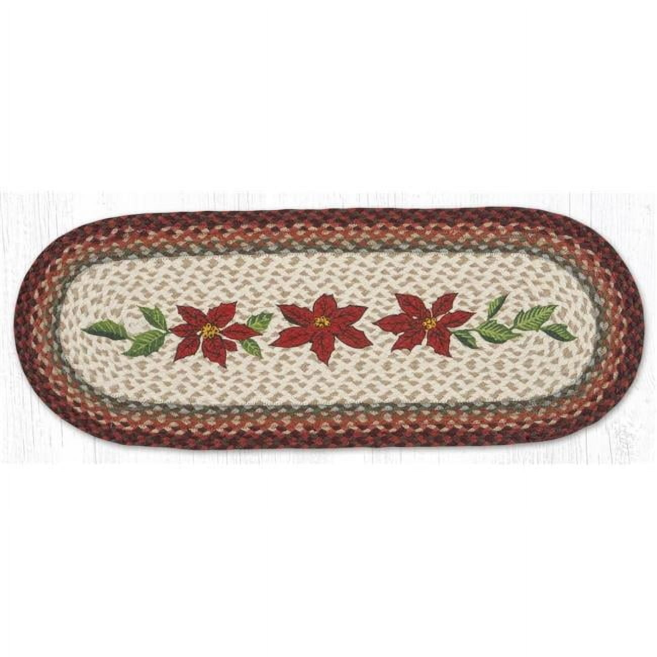 Earth Rug  13 x 36 in. Primitive Poinsettia Braided Oval Table Runner, Multi Color