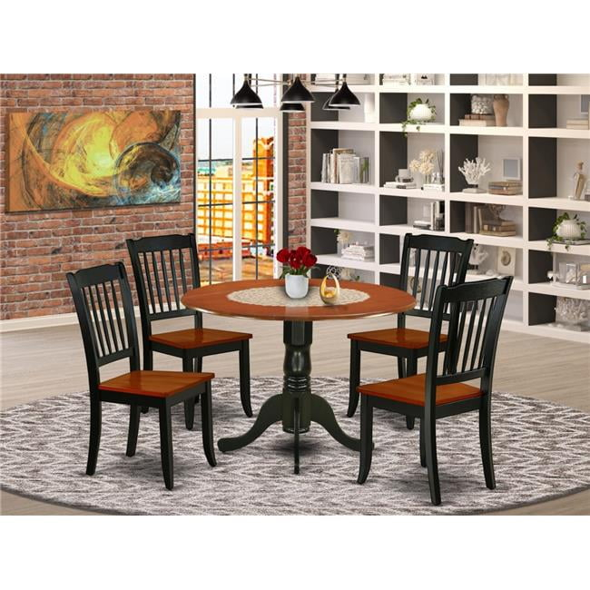 East West Furniture Dublin 5-piece Dining Set with Round Table in Black/Cherry