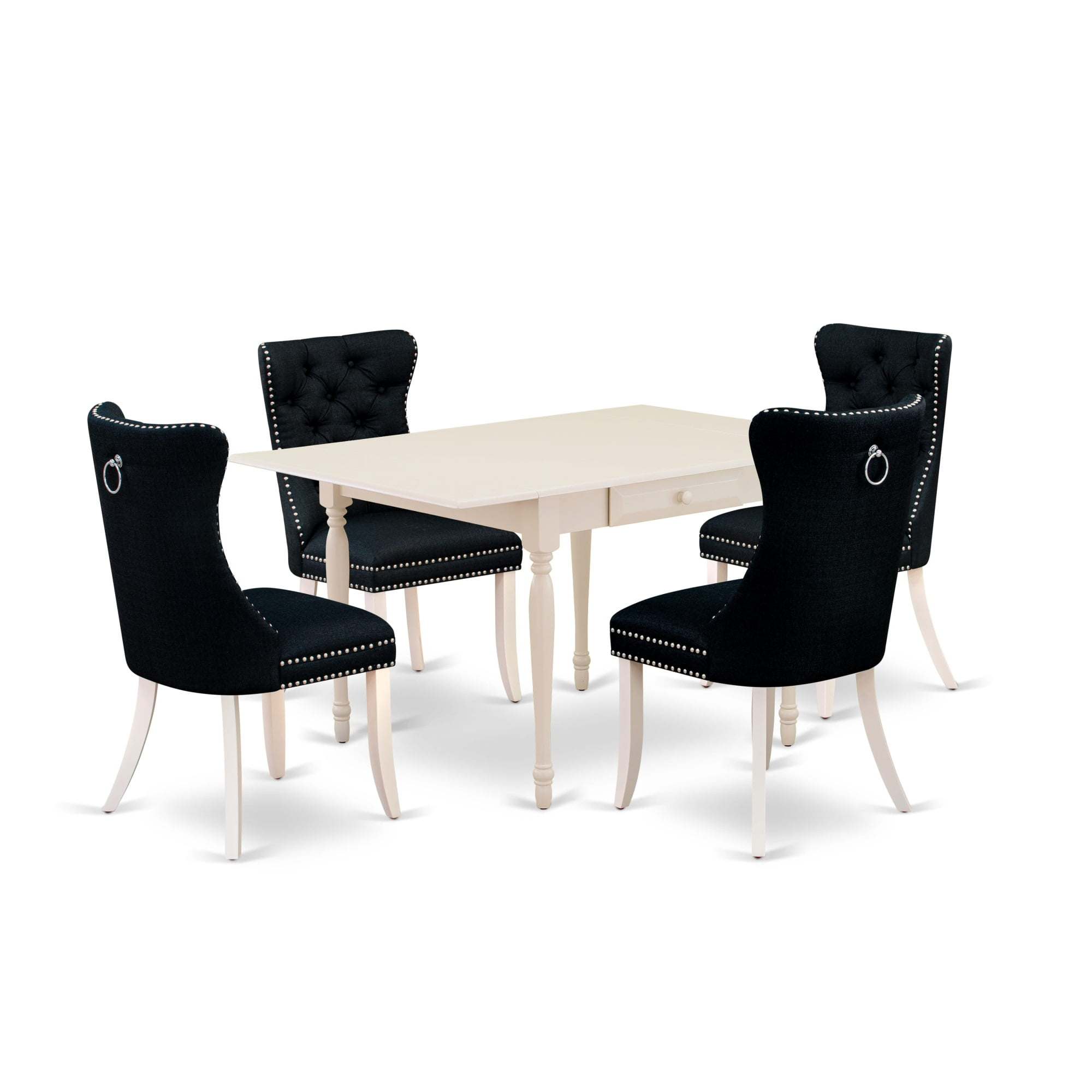 East West Furniture 5 Piece Dining Table Set Consists of a Rectangle Solid Wood Table with Dropleaf