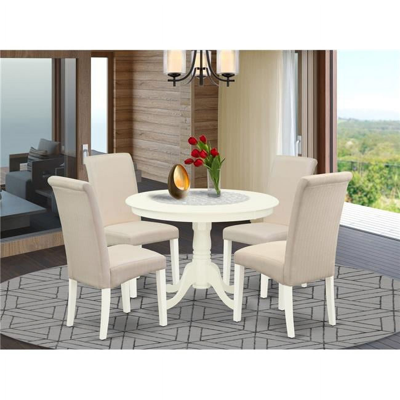 East West Furniture Hartland 5-piece Wood Dining Set in Linen White/Cream