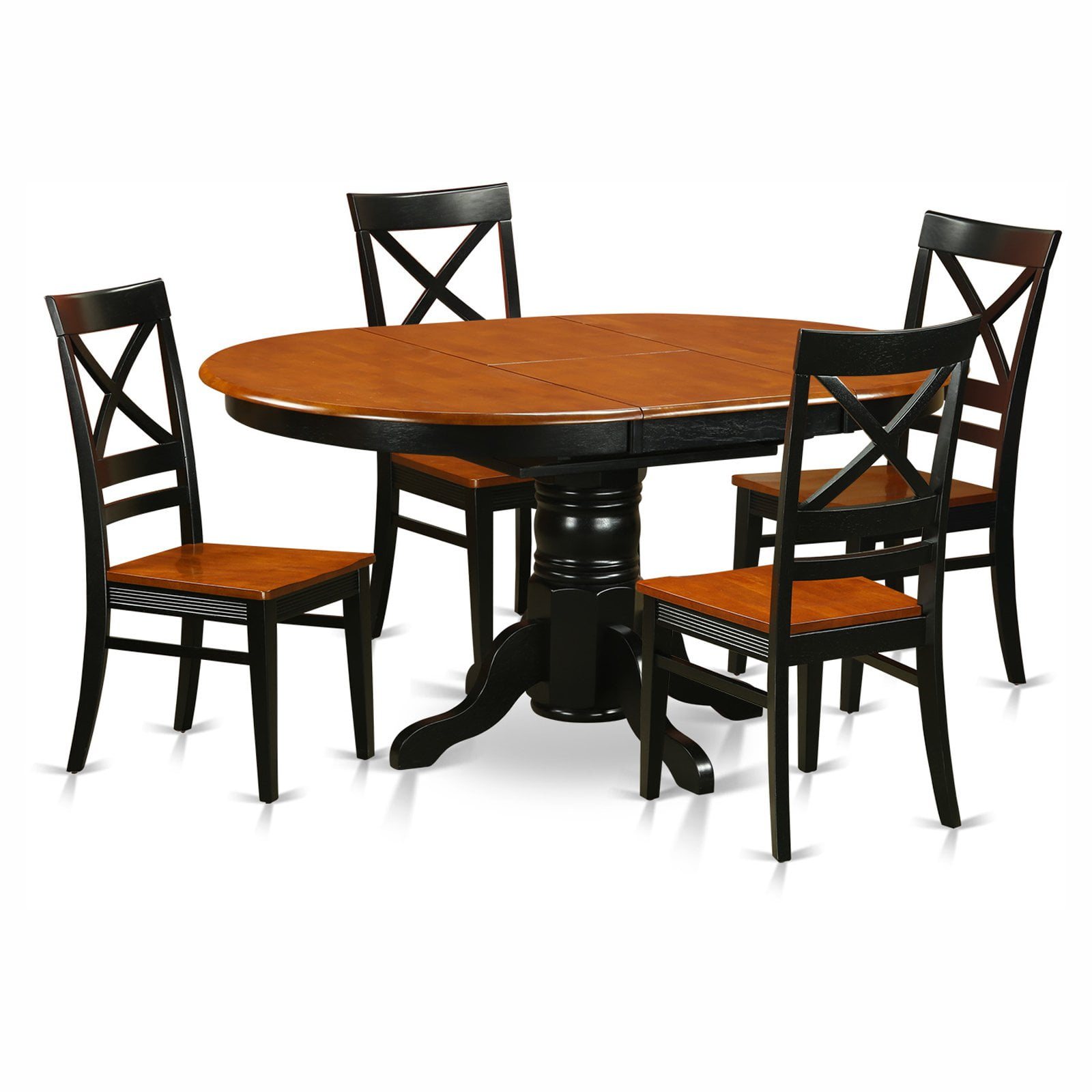 East West Furniture  5 Piece Kitchen Table Set- an Oval Dining Room Table and 4 Solid Wood Seat Chairs,(Finish Options) Black/Cherry AVQU5-BCH-W