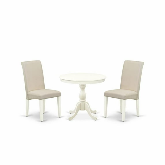 East West Furniture Antique 3-piece Wood Dining Table and Chair Set in White