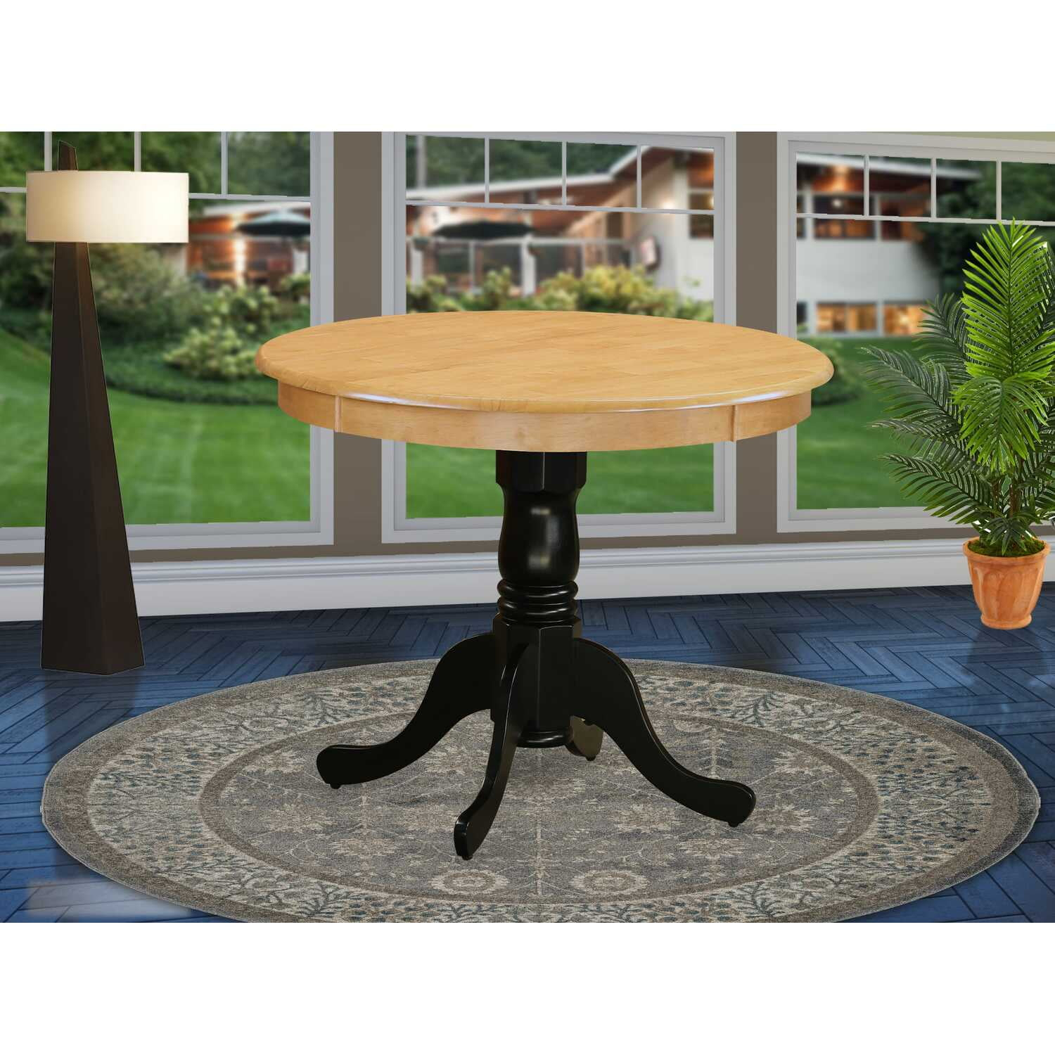 East West Furniture Antique 36" Round Wood Dining Table in Oak/Black