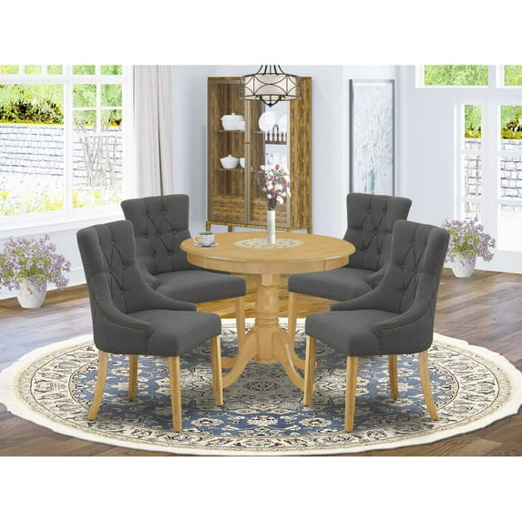East West Furniture Antique 5-piece Wood Dining Set in Oak/Dark Gotham Gray