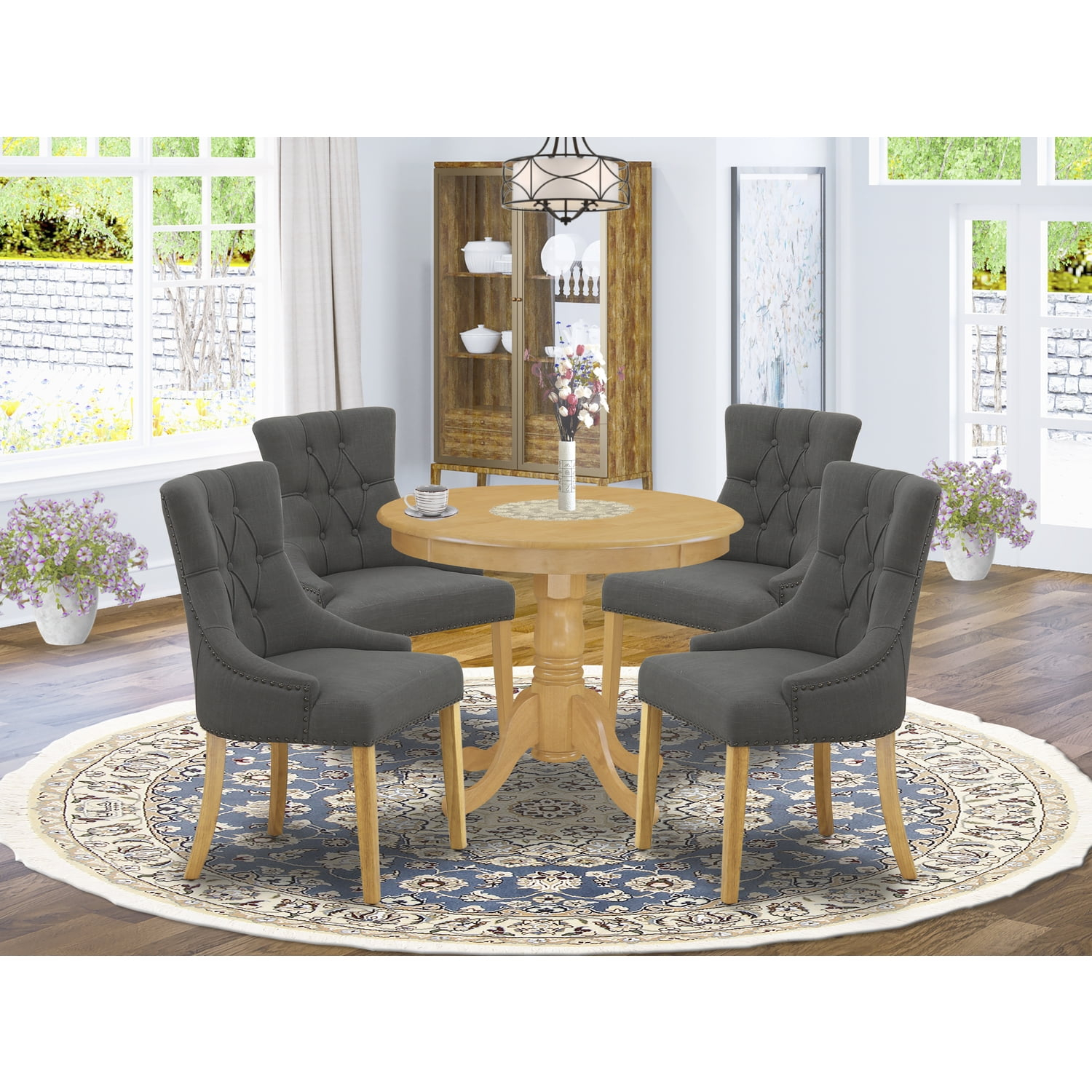 East West Furniture Antique 5-piece Wood Dining Set in Oak/Dark Gotham Gray