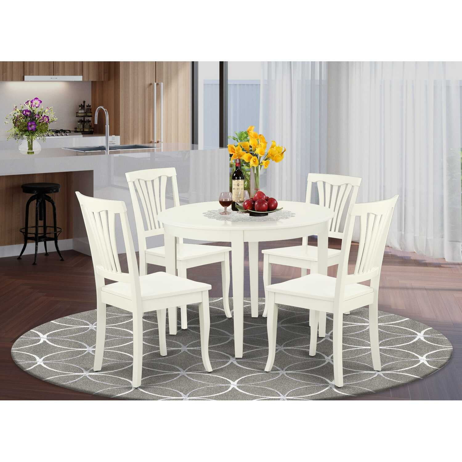 East West Furniture Boston 5-piece Dining Set with Slatted Chairs in Linen White
