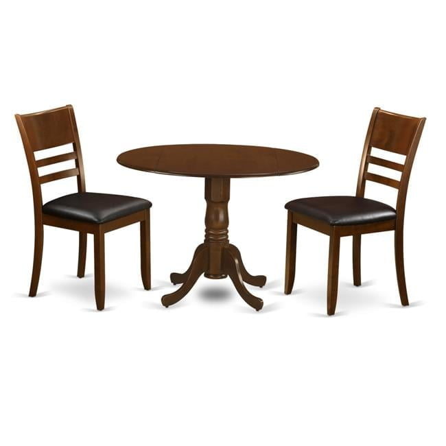 East West Furniture  Dublin Kitchen Table with Two Drop - Leaf & Two Leather Chairs, Espresso - 9 in. - 3 Piece