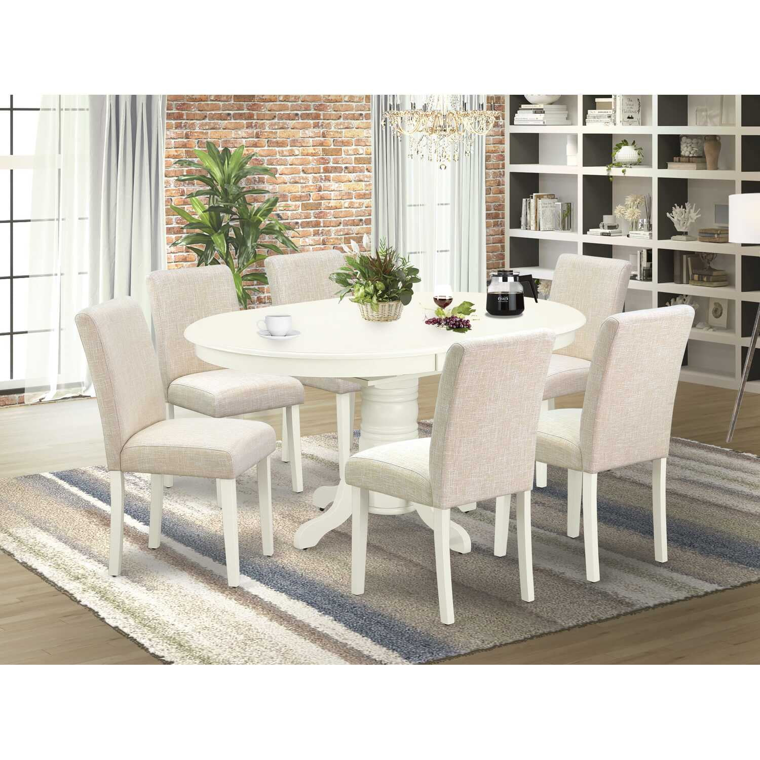 East West Furniture Dining Room Set Linen White, AVAB7-LWH-02