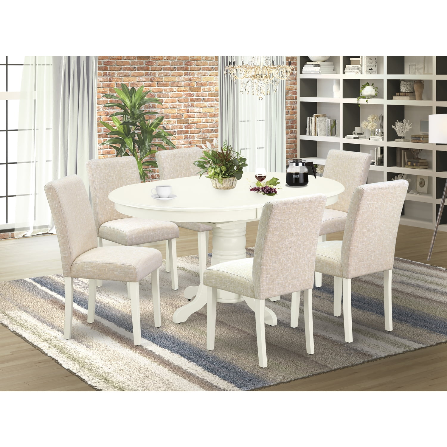 East West Furniture Dining Room Set Linen White, AVAB7-LWH-02