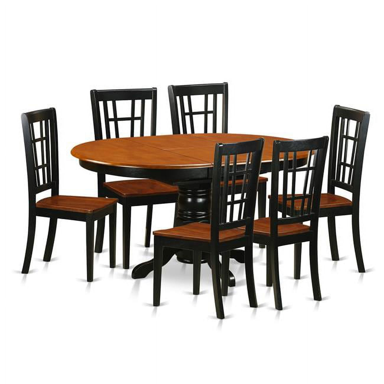 East West Furniture Avon 7-piece Wood Dining Set w/ Leather Seat in Black/Cherry