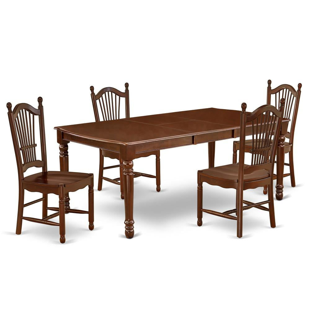 East West Furniture Dover 5-piece Wood Dining Room Set in Mahogany