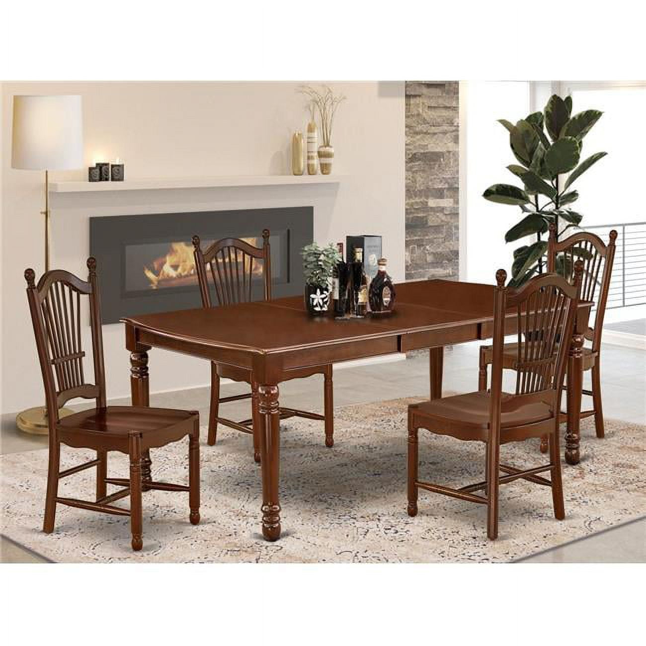 East West Furniture Dover 5-piece Wood Dining Room Set in Mahogany