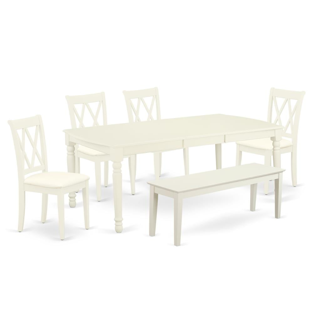 East West Furniture Dover 6-piece Wood Dining Set in Linen White