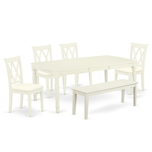 East West Furniture Dover 6-piece Wood Dining Set in Linen White