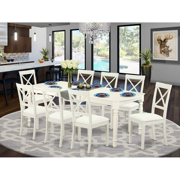 East West Furniture Dining Room Set Linen White, DOBO9-LWH-LC