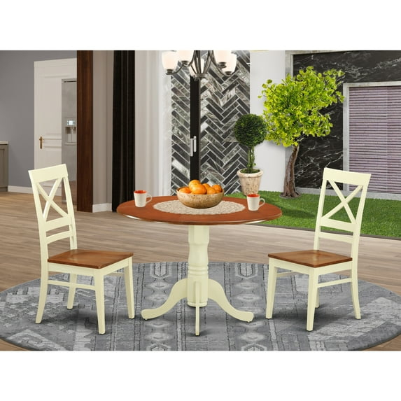 East West Furniture Dublin 3-piece Dining Table and Chairs in Buttermilk/Cherry