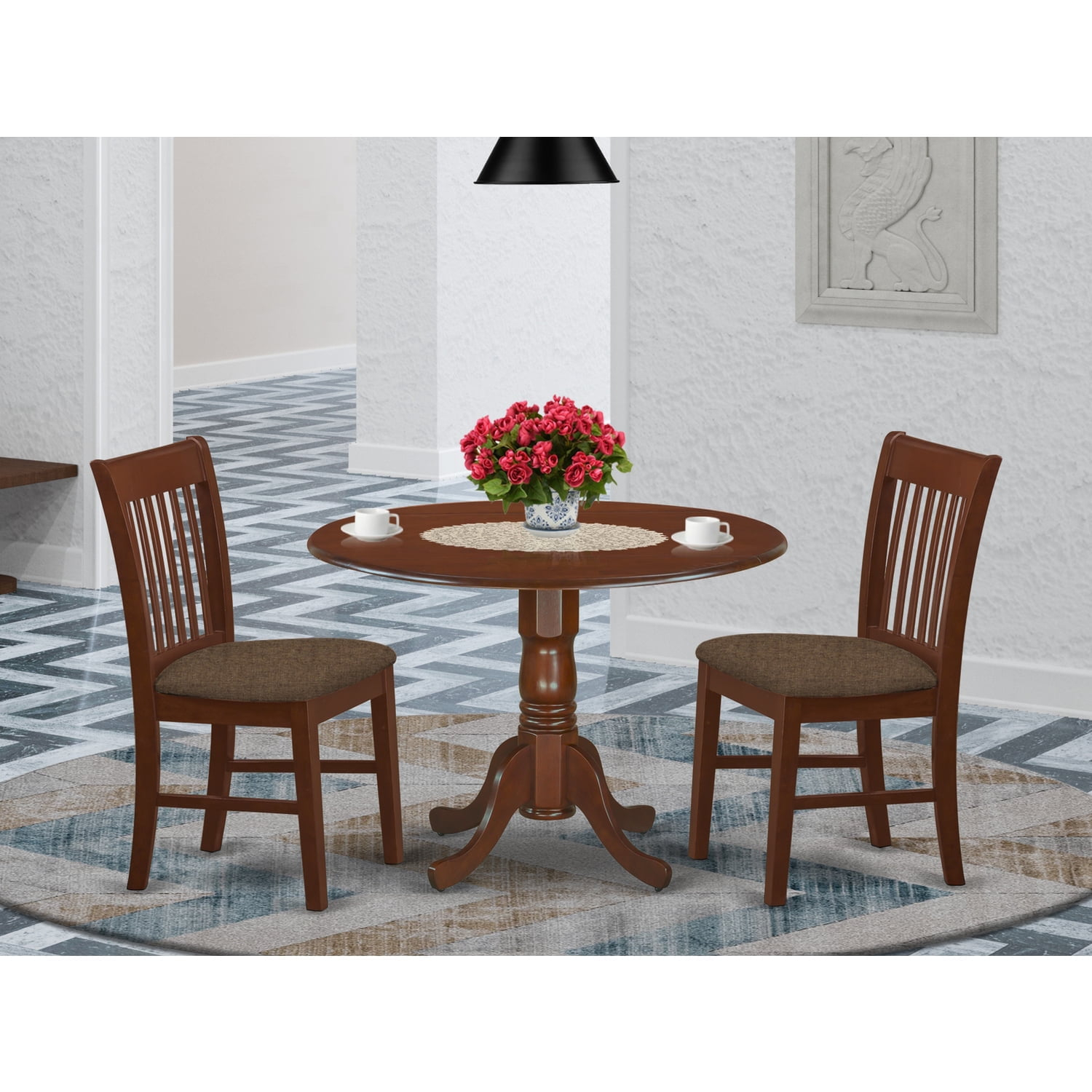 East West Furniture Dublin 3-piece Traditional Wood Dining Set in Mahogany