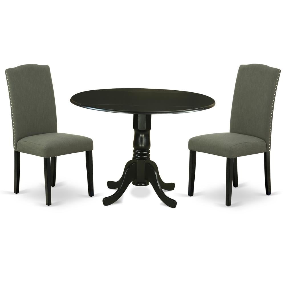 East West Furniture Dublin 3-piece Wood Dining Set in Black/Dark Gotham Gray