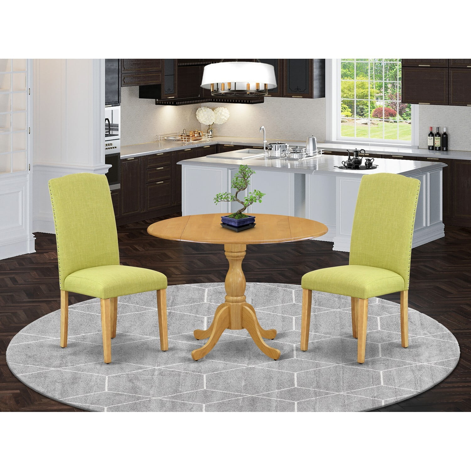 East West Furniture Dublin 3-piece Wood Dining Set in Oak/Limelight