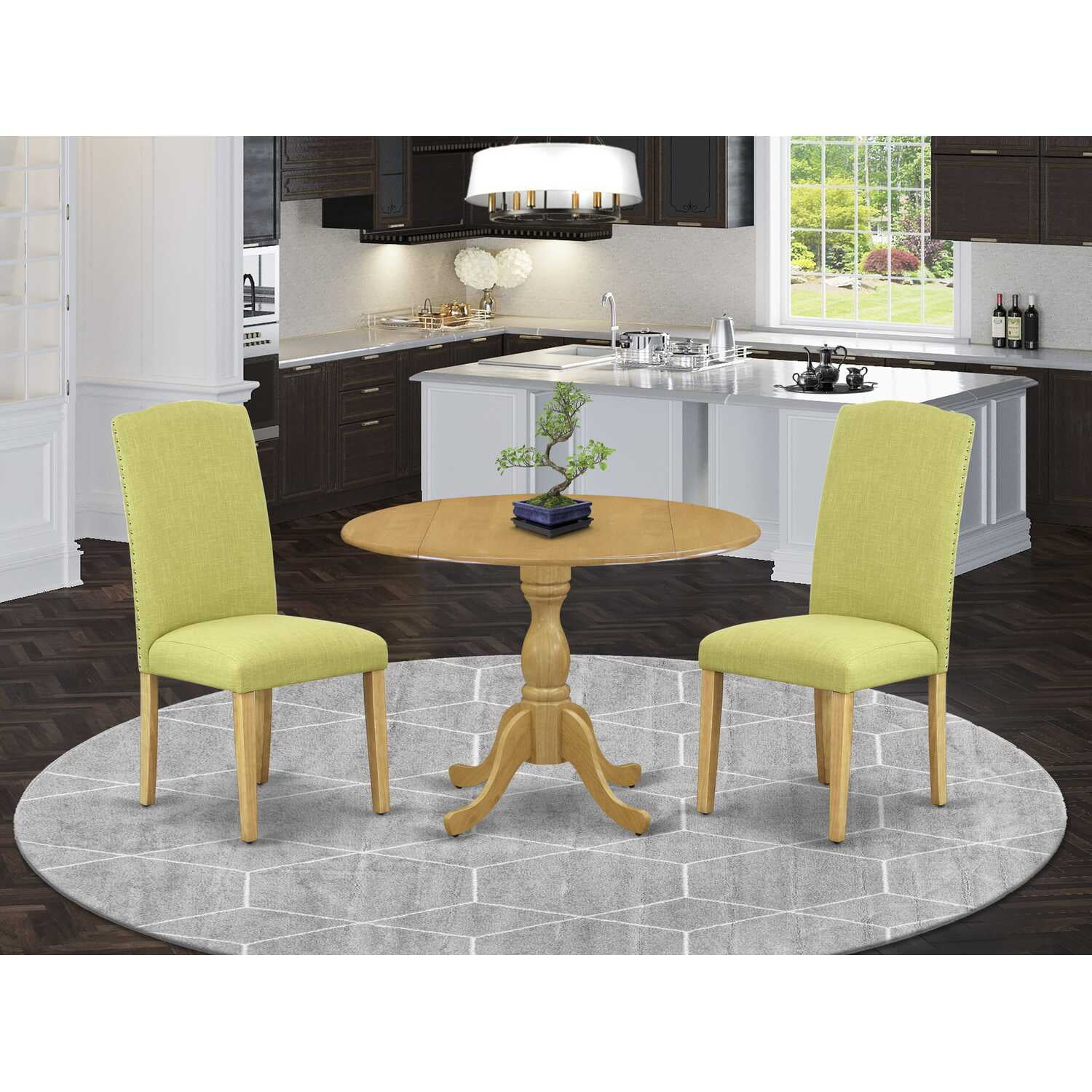 East West Furniture Dublin 3-piece Wood Dining Set in Oak/Limelight