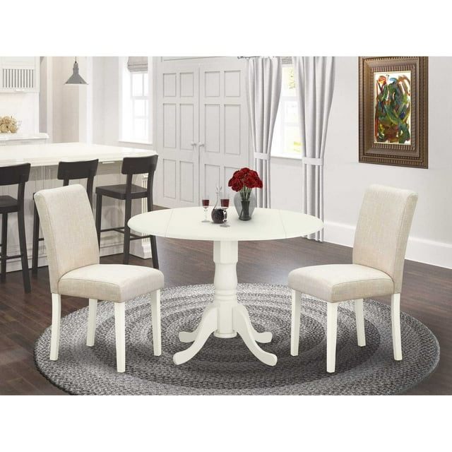 East West Furniture Dublin 3-piece Wood Dining Set with Linen Seat in White