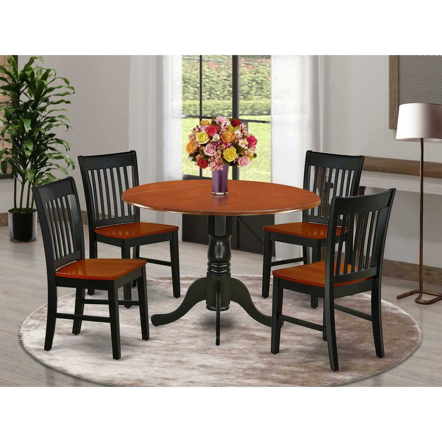 East West Furniture Dublin 5-piece Dining Set with Round Table in Black/Cherry