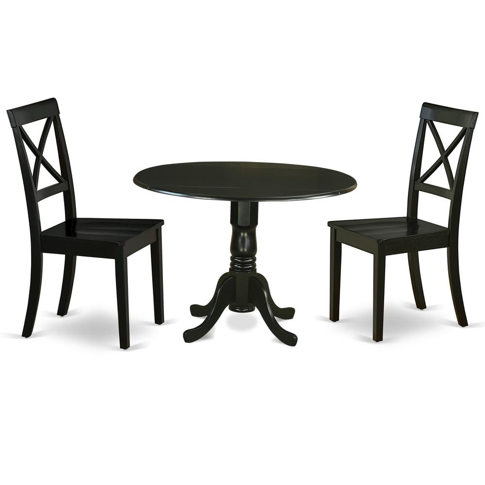 East West Furniture Dublin Table and X-back Chair Set with Wood Seat in Black