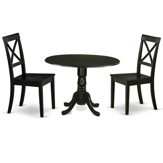 East West Furniture Dublin Table and X-back Chair Set with Wood Seat in Black