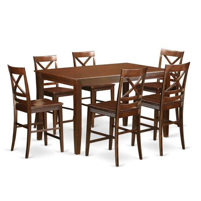 East West Furniture DUQU7H-MAH-W Dudley Dining Counter Height Top Table & 6 Kitchen Bar Stool