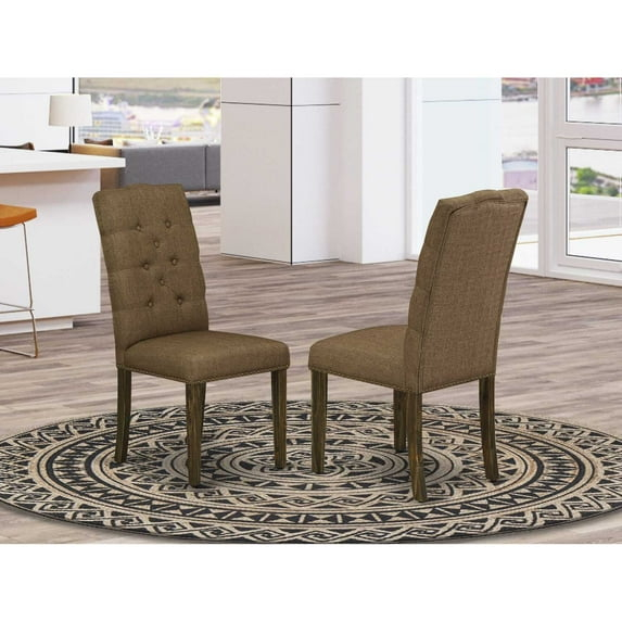 Elsa Parson Chair with Distressed Jacobean 418ed Leg & Brown Linen Fabric - Set of 2