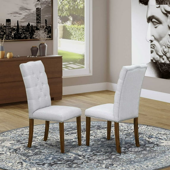 East West Furniture Elsa 41" Fabric Dining Chairs in Walnut/Gray (Set of 2)