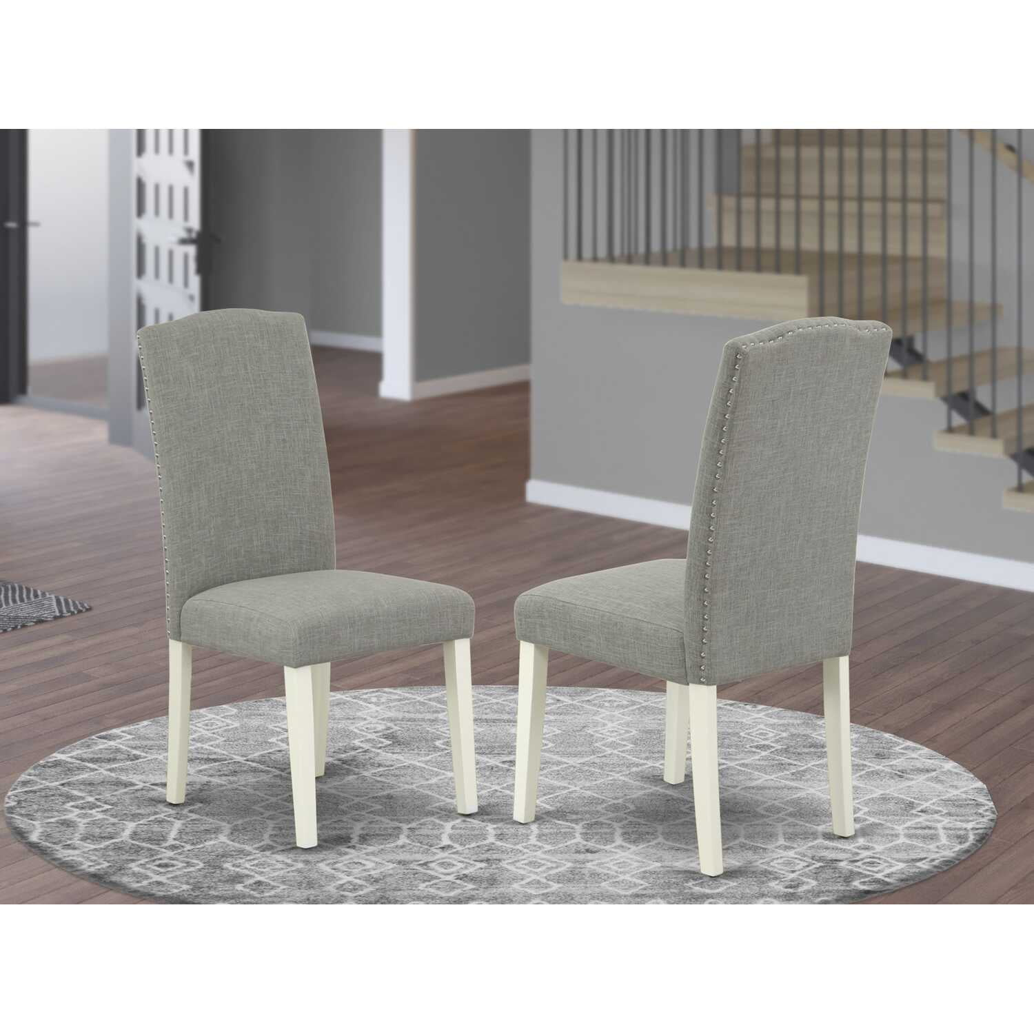 East West Furniture Encinal 40" Fabric Dining Chairs in White/Gray (Set of 2)