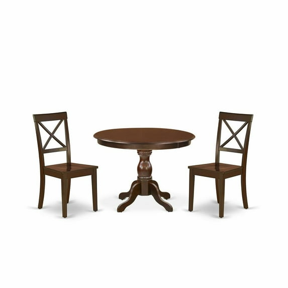 East West Furniture Hartland 3-piece Wood X-Back Dining Set in Mahogany