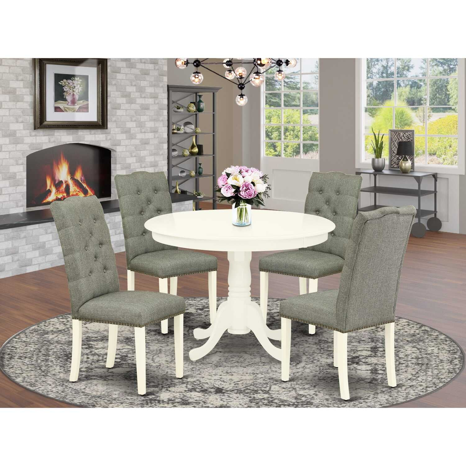 East West Furniture Hartland 5-piece Wood Dining Set with High Back in White