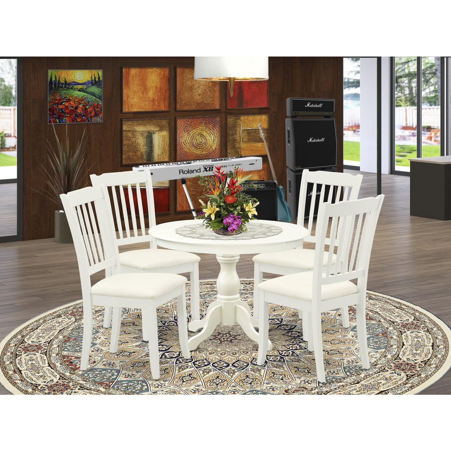 East West Furniture Hartland 5-piece Wood Dining Table and Chair Set in White
