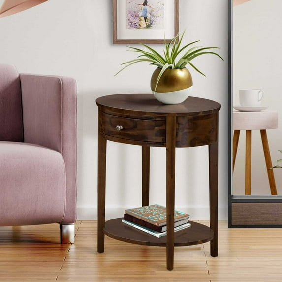 East West Furniture Hillsboro Asian Wood Nightstand in Antique Walnut