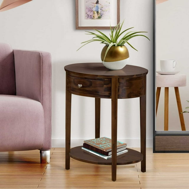 East West Furniture Hillsboro Asian Wood Nightstand in Antique Walnut