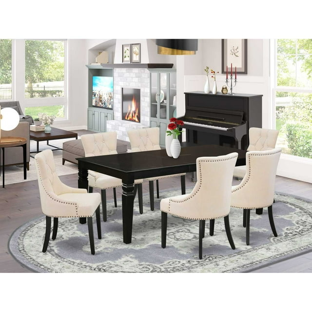East West Furniture Logan 7-piece Wood Dining Set in Black/Light Beige