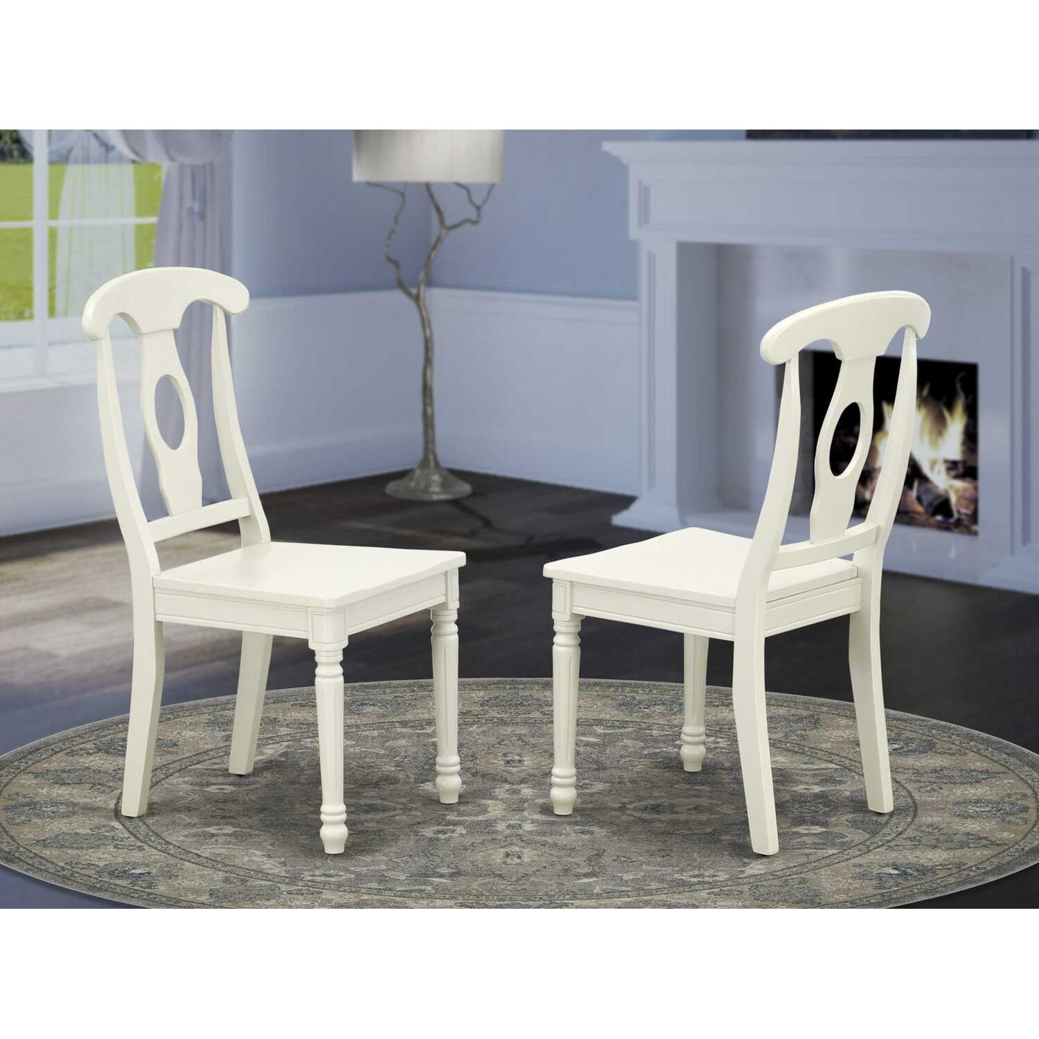 East West Furniture Napoleon 10" Wood Dining Chairs in Linen White (Set of 2)